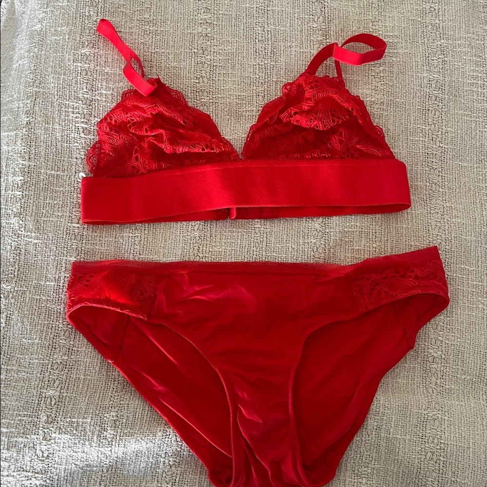 Red Lace Bralette and Panty Set